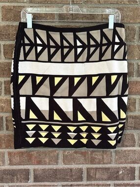 RACHEL Rachel Roy Black, Beige & Yellow Geometric Knit Mini Skirt